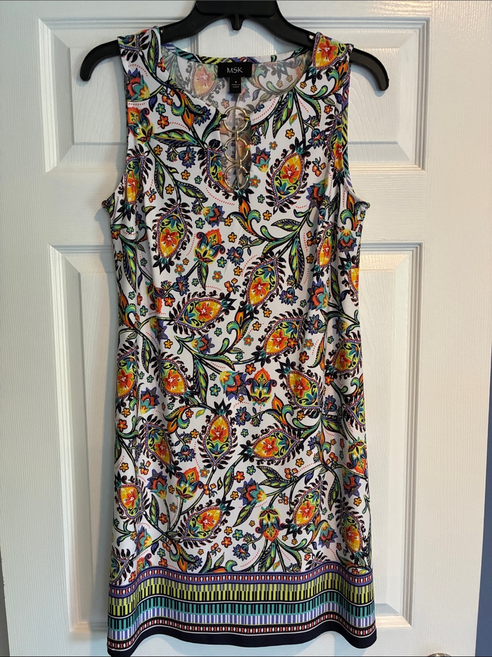 MSK White Multicolor Paisley Floral Sleeveless Shift Dress